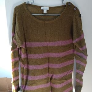 Loft green pink stripe thin mohair sweater